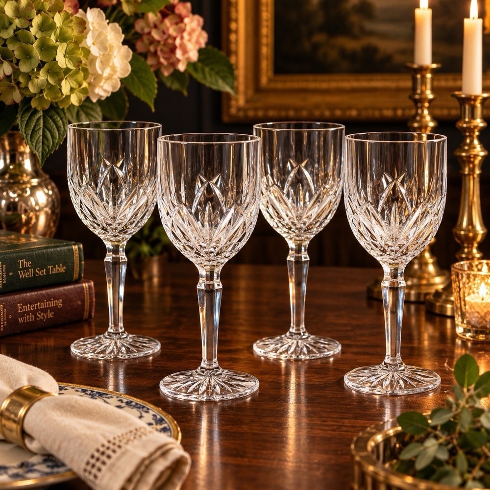 Marquis by Waterford Crystal Brookside Pattern All Purpose Goblets 8.5" Set of 4